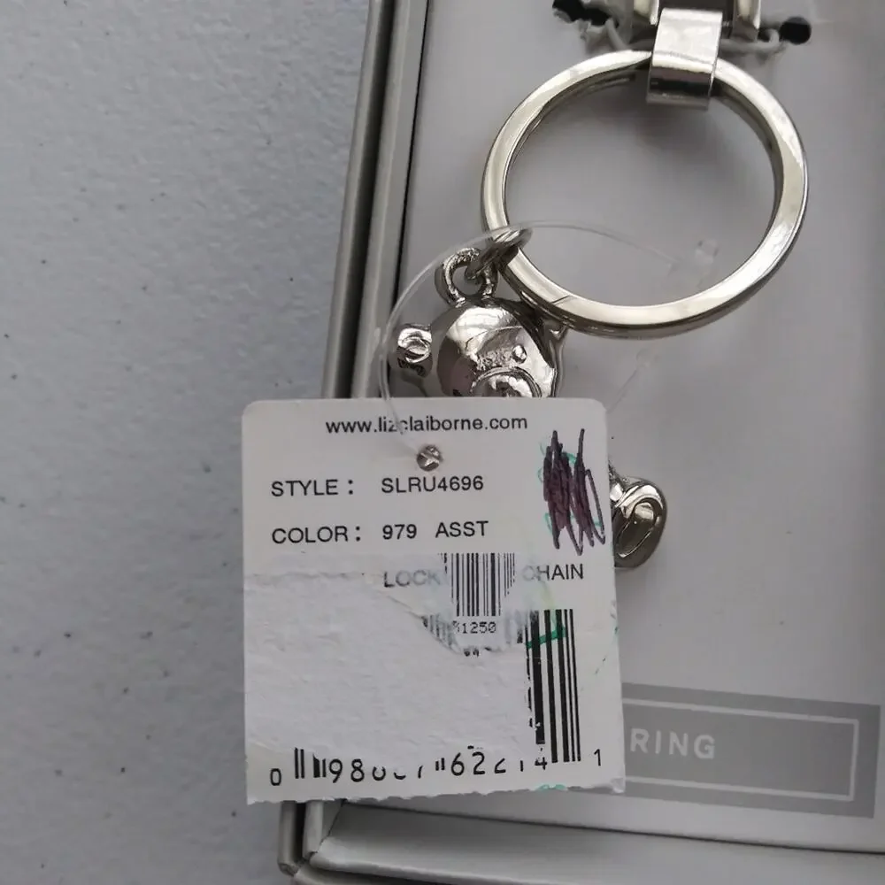 Liz Claiborne Silver Bear Keychain Leather Strap